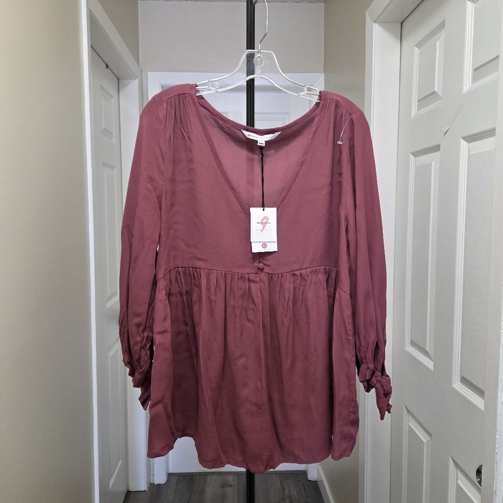 NWT The Nines By Hatch 100% Rayon Dusty Rose Boho Babydoll Tie Sleeve Maternity - Picture 2 of 7